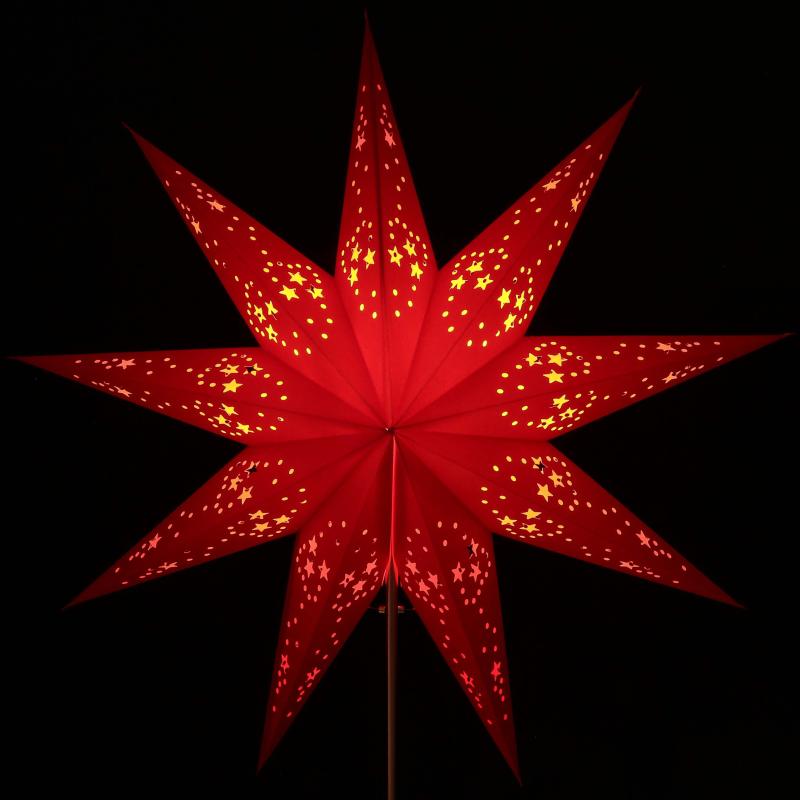 Mirissa Rot - Faltbarer Leuchtstern, Weihnachtsstern aus Papier mit 9 Zacken, 60 cm
